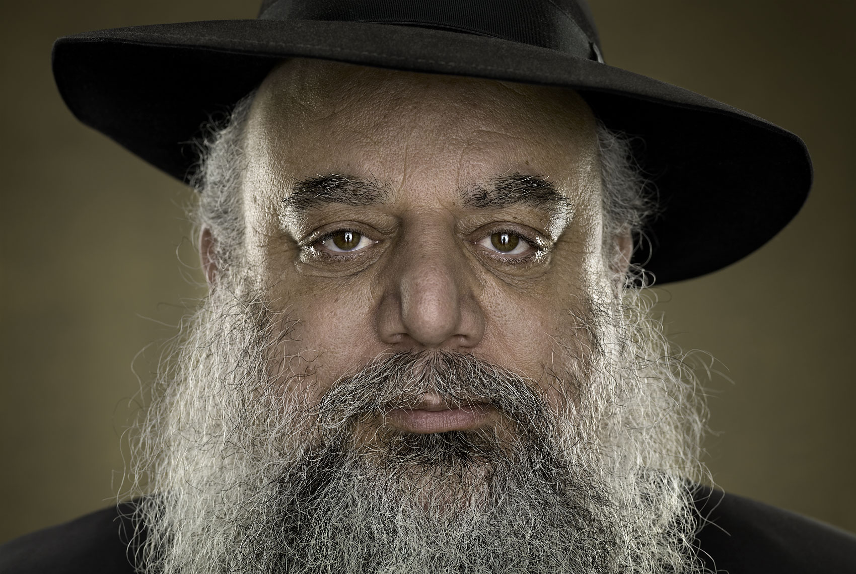 Close up studio portrait of a Jewish rabbi
